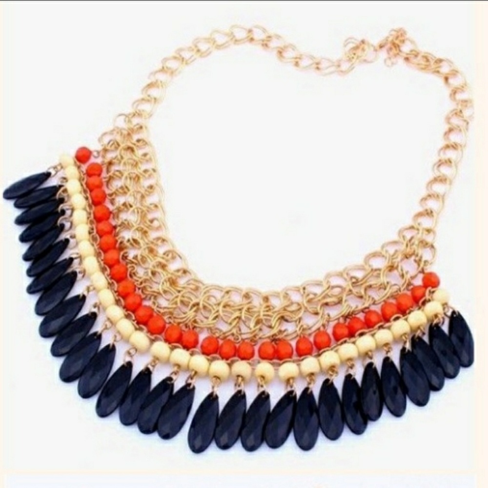 Multi-layer crystal chain bib statement Necklace